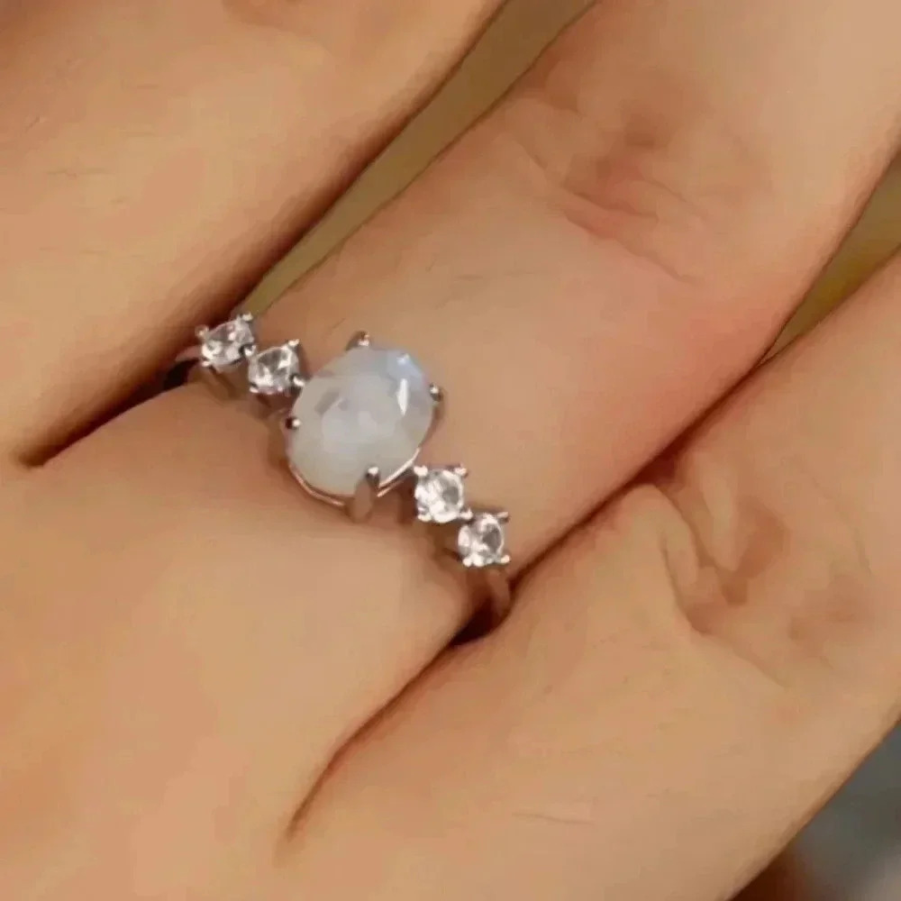 ποΈEthereal Moonstone Magic π S925 Sterling Silver Ring πwith Cubic Zirconia - Picture 4 of 12